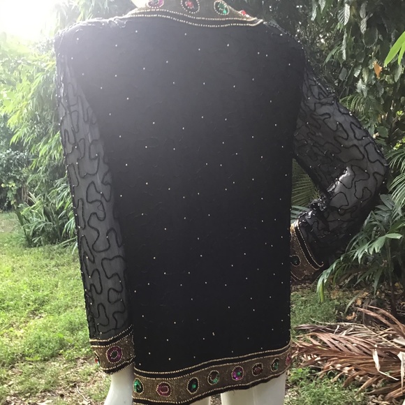 Vintage silky nights beaded and sequin Jacket - Picture 3 of 10